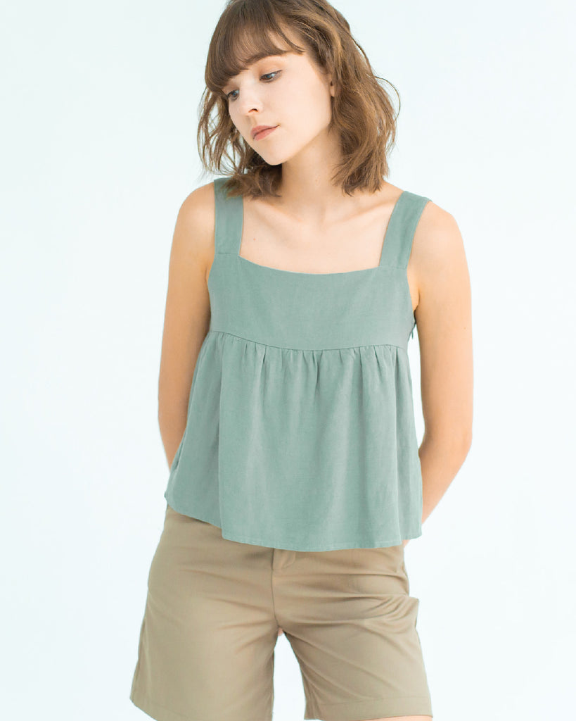 Adria Sleeveless Flare Top (Ash Green)