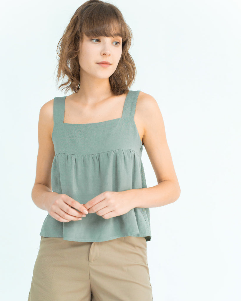Adria Sleeveless Flare Top (Ash Green)