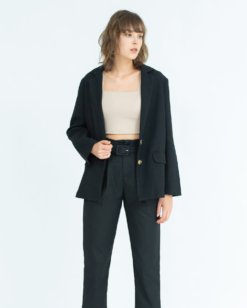 Cassie Notch Collar Oversize Blazer (Black)