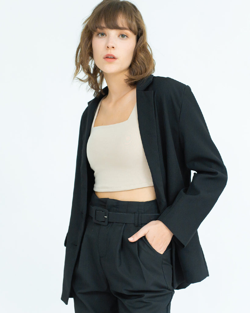 Cassie Notch Collar Oversize Blazer (Black)