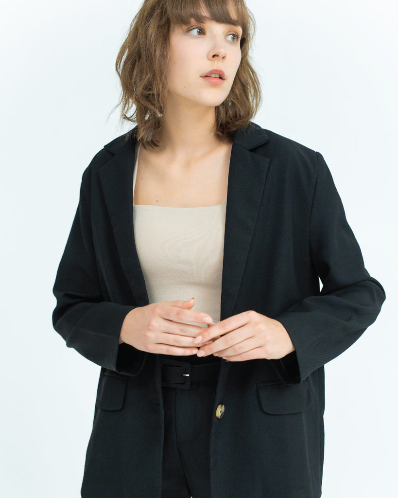 Cassie Notch Collar Oversize Blazer (Black)