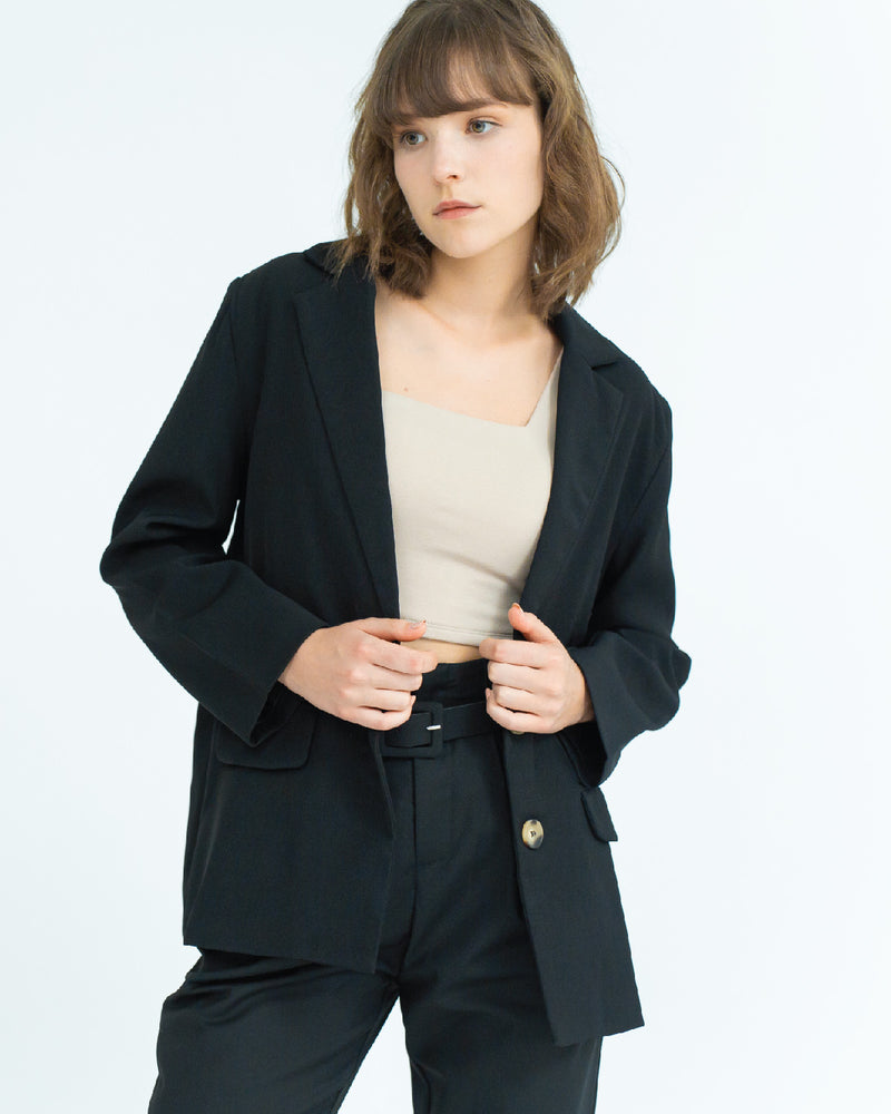 Cassie Notch Collar Oversize Blazer (Black)