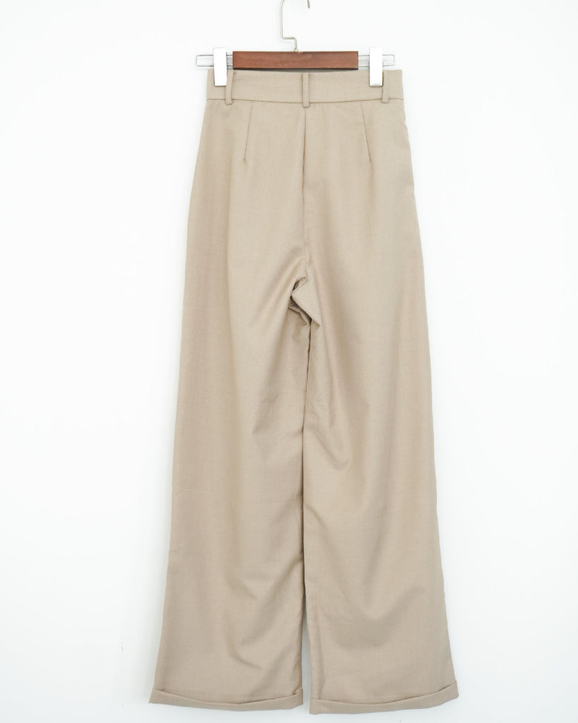 High Waist Straight Cut Trousers (Light Khaki)